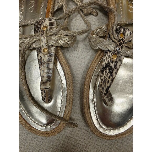 Jimmy Choo Snake Print & Metallic Espadrille Sandals Sz 37 Braided Lace-Up Boho - Picture 3 of 7